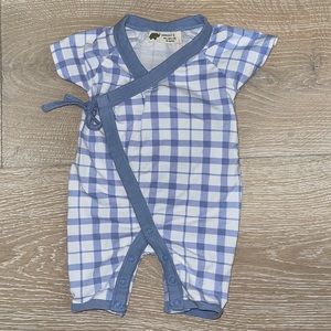 Monica + Andy Sweet Baby B Romper Blue Gingham Newborn and 0-3 Months